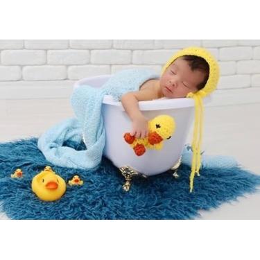 Imagem de Amigurumi pato e touca fotografia newborn recém nascido