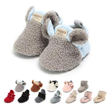 Imagem de Pantufas infantis para meninos e meninas aconchegantes botas de lã macias com calcinha quente e desenho animado sapatos para recém-nascidos, A-grey, 0-6 Months Infant