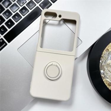 Imagem de Capa de telefone dobrável de silicone líquido macio para Samsung Galaxy Z Flip 5 Z Flip 5 4 3 5G Moldura quadrada com capa de suporte de anel magnético, branco antigo, para Samsung Z Flip 4