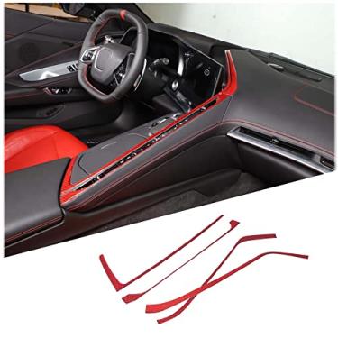 Imagem de Fgtagtal Tira de acabamento de painel de ar condicionado de fibra de carbono macia adequada para Chevrolet Corvette C8 Stingray 2020-2023, acabamento de moldura de decoração de painel AC para console central, 4 peças (painel AC, vermelho)