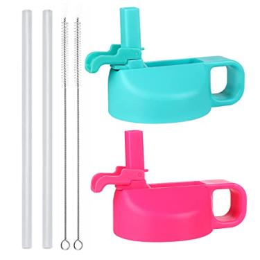 Imagem de SYACOT Tampa de canudo serve para garrafa de água de boca larga Hydro Flask e a maioria das garrafas de água esportivas de 355 ml – 1,8 g, 2 tampas com 2 canudos e 2 pincéis (menta/rosa)