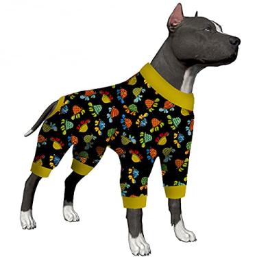 Imagem de LovinPet Roupas grandes para cães machos – Camisa para alívio da ansiedade de animais de estimação, camisa de proteção solar para cães, tecido elástico confortável, estampa de tartaruga preta, pijama