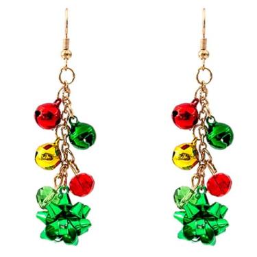 Imagem de Brincos de Natal para mulheres e meninas, laço de Natal, sinos, brincos com pingente de árvore, pingentes fofos, bola vermelha, sino, guirlanda, verde, guirlanda, joia de festa, Zinco, Liga metálica.