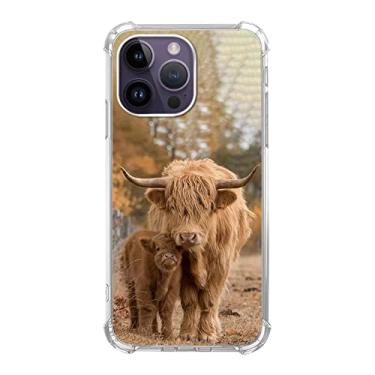 Imagem de Linda capa de celular Highland Cow and Cub compatível com iPhone 15 Pro, capa protetora de silicone à prova de choque TPU com estampa de animais fofos para iPhone 15 Pro