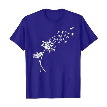 Imagem de Camiseta feminina com gola redonda e girassol, flores silvestres, estampada, casual, estampada, caimento solto, gola redonda, Azul escuro, P