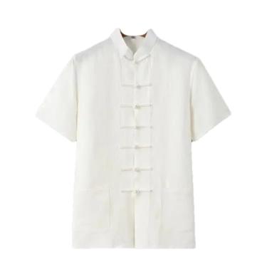 Imagem de Camisa de verão fina respirável vintage linho manga curta tang terno estilo chinês meia manga top para homens, Hh-698, 3G
