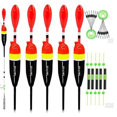 Imagem de SEAOWL Kit de boia de boia de deslizamento de pesca, rolhas deslizantes de balsa e 60 peças de batente para pesca de robalo e trutas tipo peixe tipo peixe