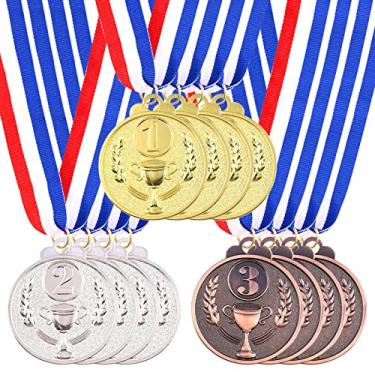 Imagem de Swpeet 18 medalhas de metal para crianças, medalhas de ouro prata e bronze com padrão de troféu, 1º 2º terceiro prêmios para esportes, competições, festas