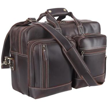 Imagem de Pasta de couro para homens expansível vintage 43 cm bolsa de ombro para laptop bolsa de ombro bolsa de viagem de negócios bolsa de ataque esportiva, B2, 16.5 x 11.8 x 5.12 inches, Viagem