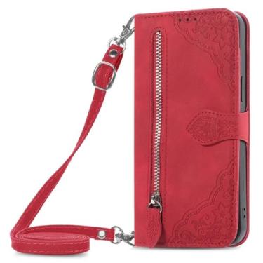 Imagem de Capa de cartão de couro carteira com zíper crossbody para xiaomi nota 13 11pro 12 11s 10 10s 9s 13t 12c caso cordão magnético, vermelho, para redmi a2