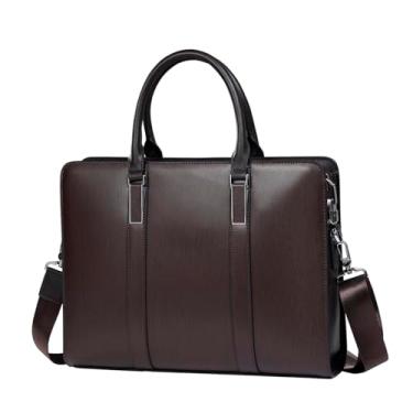 Imagem de Balidiya Maletas de couro genuíno para laptop masculinas com trava de 35 cm bolsa mensageiro de negócios, Marrom