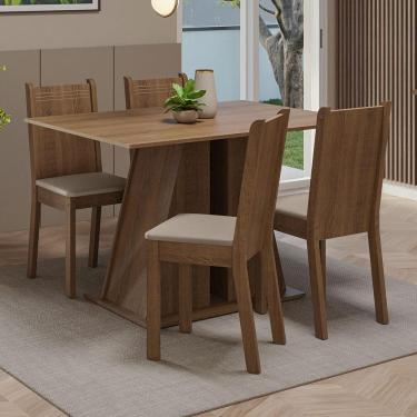 Imagem de Conjunto Sala De Jantar Mesa Tampo De Madeira 4 Cadeiras Rustic/bege Marilyn Madesa Rustic/sintético Bege