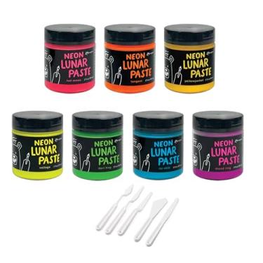 Imagem de Conjunto de 7 cores de pasta lunar neon Simon Hurley, jaqueta amarela, sapo de dardo, tangente, sem frio, tensão, bagunça quente, anel de humor, conjunto de facas de paleta Carnora