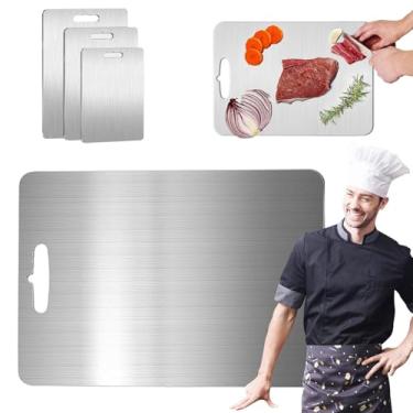 Imagem de Tábua de corte de titânio, tábua de corte de aço inoxidável para cozinha, conjuntos de tábua de cortar de titânio pendurável, fácil de limpar, sem complicações (46 x 30 cm)