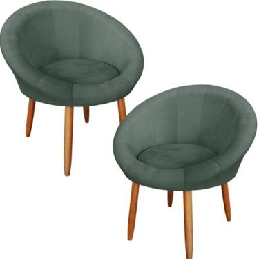 Imagem de Kit 2 Cadeira Poltronas para Clínica Decorativa resistente confortável tecido veludo confortável pés de madeira reforçado MOBLAN decor (VERDE)