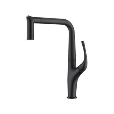 Imagem de Torneira de cozinha retrátil com filtro de água, torneira de latão, torneira de pia preta montada no deck da cozinha, misturador de 3 vias, torneira de cozinha, preta