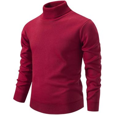Imagem de Suéter masculino outono e inverno de manga comprida casual gola alta slim fit, laranja, M