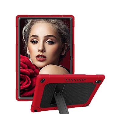 Imagem de Kebiory Capa protetora híbrida resistente à prova de choque com alça de ombro para tablet Vastking KingPad K10/K10 Pro/Z10/BYYBUO SmartPad A10/Oangcc 10,1 polegadas Android 10 (vermelho/preto)