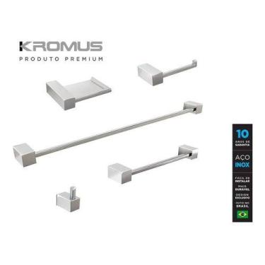 Imagem de Kits Acessórios Banheiro Quadratus 6 Peças Inox - Kromus