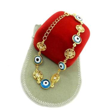 Imagem de Pulseira Feminina 16/20cm Olho Grego Folheado Ouro 18k PL502 - WNBIJOU