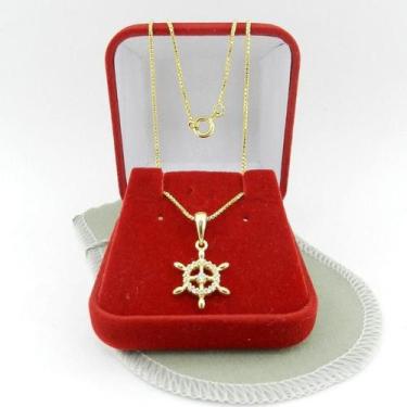 Imagem de Corrente Feminina 45cm + Leme Strás Folheado Ouro CR732 - WNBIJOUTERIA