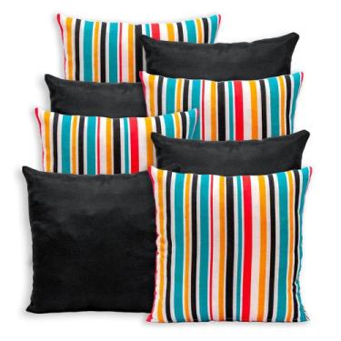 Imagem de Kit 8 Capas de Almofada 40x40cm Gorgurinho - RAFALORO, LISTRAS PRETO