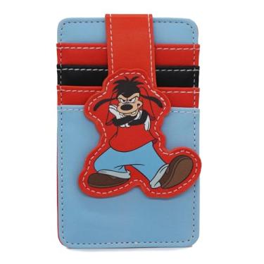 Imagem de Buckle-Down Carteira de couro vegano Disney, porta-cartão de identificação, pateta filme Max Pose vermelha, azul, preto, Azul, 3.0" x 5.0", Casual