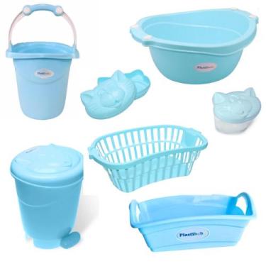 Imagem de Kit 7 peças banho bebe balde bacia lixeira organizador cesto sabonetei