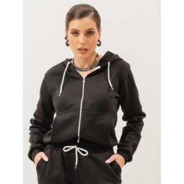 Imagem de Blusa de Frio Agasalho Abrigo Canguru Com Capuz Moletom-Feminino