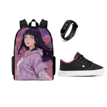 Imagem de Mochila Escolar Lançamento Feminina Mais Tenis Casual Escolar E Relogi