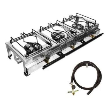 Imagem de Fogão Semi Industrial Alta Pressão 3 Bocas Inox sem Pé com Mangueira 2