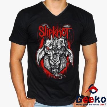Imagem de Camiseta Slipknot 100% Algodão Rock Geeko, Preto gola v, GG