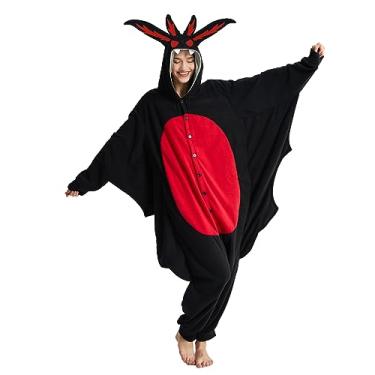 Imagem de Kgromfy Pijama adulto Mothman macacão de Halloween animal cosplay fantasia de uma peça roupa de dormir roupa de dormir para mulheres e homens, Preto, Small