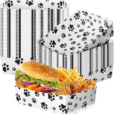 Imagem de Mifoci Pacote com 48 bandejas de comida de papel para festa de pata de cachorro 2,2 kg grandes barcos de comida de papel bandejas de lanche descartáveis para hambúrguer batatas fritas cachorro quente taco churrasco pipoca, aniversário, suprimentos de festa com tema de filhote (preto)
