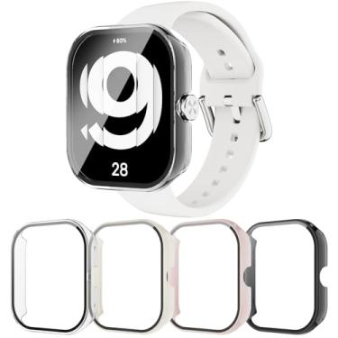 Imagem de RiYHM Capa protetora de tela para Xiaomi Redmi Watch 4, [pacote com 4] Capa protetora de policarbonato rígido e acessórios de substituição de filme de vidro temperado para smartwatch Redmi Watch 4