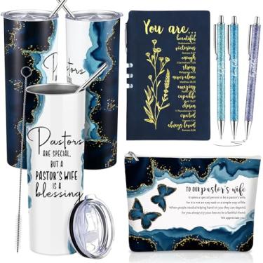 Imagem de Watersay 6 peças, presentes de agradecimento da esposa do pastor, 590 ml, copo de mármore, bolsa de maquiagem cristã, canetas esferográficas de diário A6, presentes de agradecimento religiosos