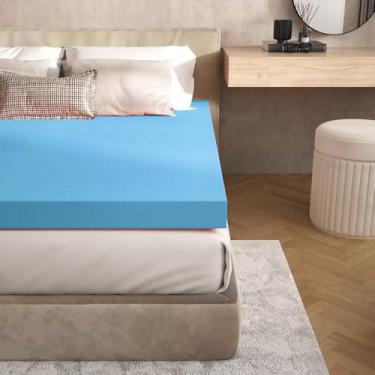 Imagem de Jacia House Topper de colchão de 7,6 cm solteiro em uma caixa, protetor de cama solteiro, certificado CertiPUR-US almofada de colchão azul