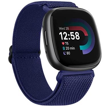 Imagem de Amzpas Pulseiras compatíveis com Fitbit Versa 4/3, Sense 2, para mulheres e homens, pulseira de substituição de nylon elástico macio, azul Abyss