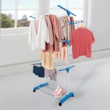 Imagem de Varal De Chão 3 Andares Grande de Roupas Dobrável Regulável Retrátil com Rodinhas e Ganchos Compacto