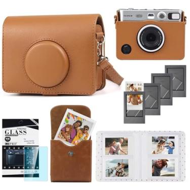 Imagem de CAIYOULE Capa para Fujifilm Instax Mini EVO, bolsa protetora de couro PU com mini bolsa de fotos, álbum, molduras, kit de acessórios de protetor de tela - marrom vintage