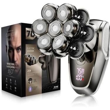 Imagem de Barbeador de cabeça 7D para homens carecas, barbeador de cabeça destacável SHPAVVER Display LED barbeador de cabeça careca/molhado para homens, barbeadores de cabeça à prova d'água