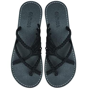 Imagem de Capana Sandálias rasteiras femininas de tecido - sandálias trançadas com tiras, sandálias de praia para mulheres verão elegante, sandálias boêmia de corda, sapatos femininos casuais de primavera,