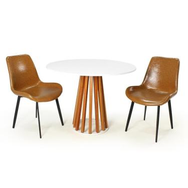 Imagem de Mesa De Jantar Redonda Talia Branca  100cm  2 Cadeiras s Chicago Marrom