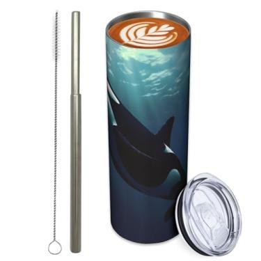 Imagem de Turamurra Copo de aço inoxidável de 590 ml com tampa e canudo, copo de baleia orca para bebidas quentes e frias, caneca de café de viagem, copos isolados, presentes de orca para adultos e crianças