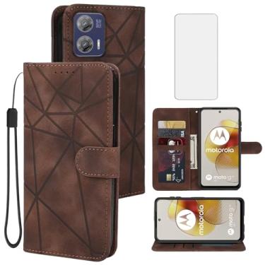 Imagem de Tothedu Capa para Moto G73, Motorola G73 5G XT2237-2 Capa carteira com protetor de tela de vidro temperado, suporte de couro para cartão de crédito, alça para celular Motorola Moto G73 5G marrom
