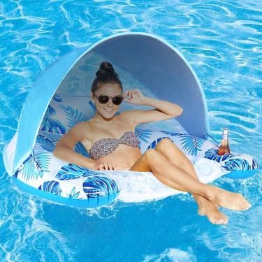 Imagem de Bóia de piscina COOLCOOLDEE com dossel para adultos, tamanho XL