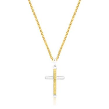 Imagem de Colar Crucifixo Revestido em Ouro e Prata com Cristais - VL ACCESSOIRE