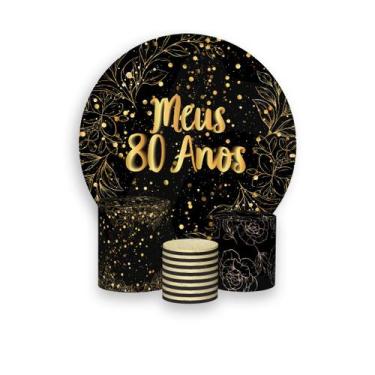 Imagem de Painel De Festa Redondo 1,50x1,50 + Trio De Capas Cilindro - Meus 80 A