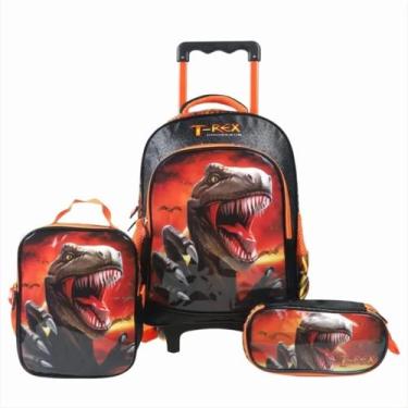 Imagem de Kit Mochila Infantil Dinossauro Rex Rodinhas lancheira  Yupp