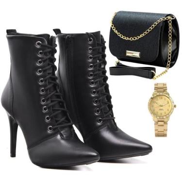 Imagem de Bota Feminina Frio Inverno Cano Curto Salto Fino Conforto Bolsa Femini